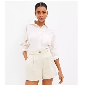 NWOT Ann Taylor LOFT Pleated High Rise Fluid Drape Shorts Beige 10